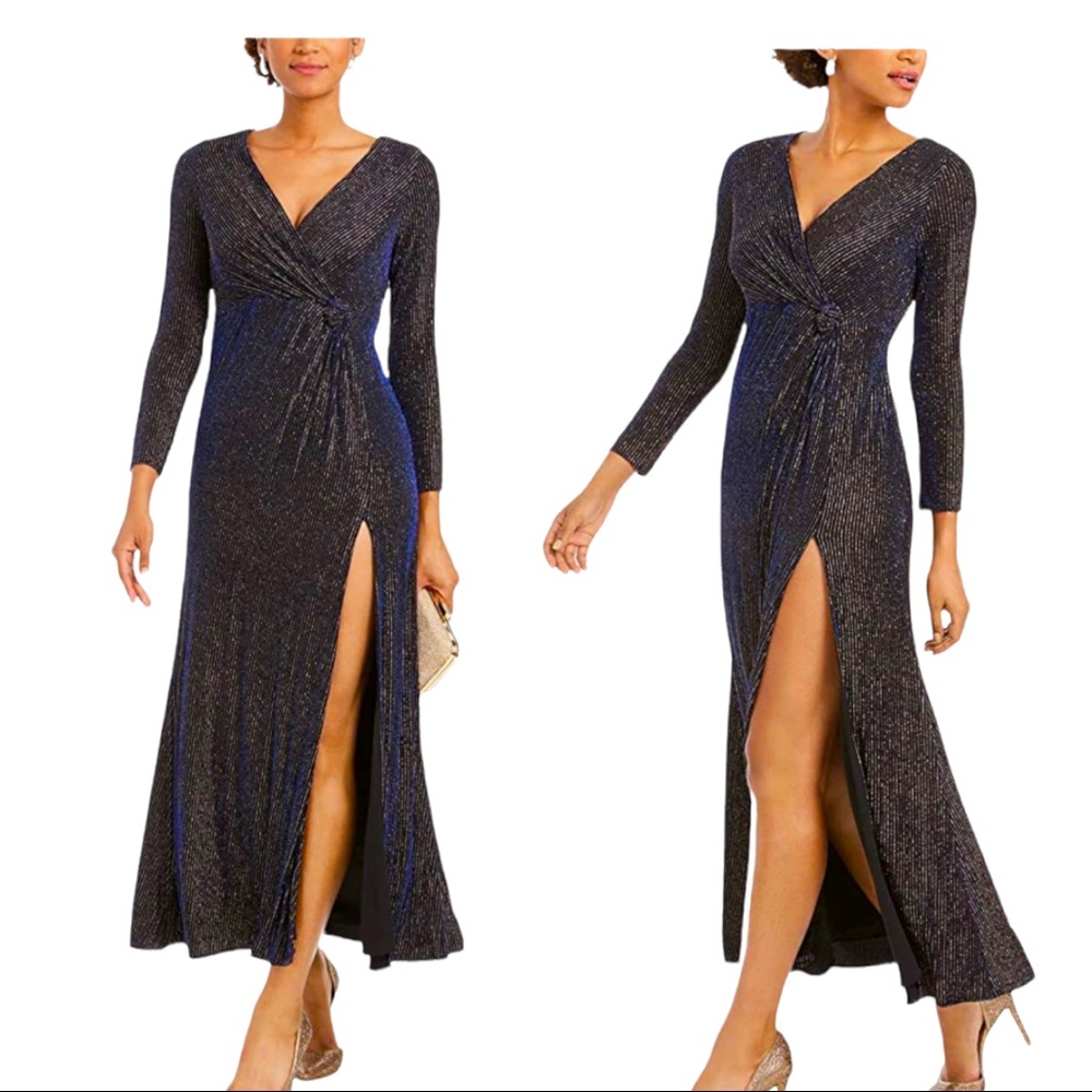 Nightway Blue and Gold Metallic Gown, Women 16W
